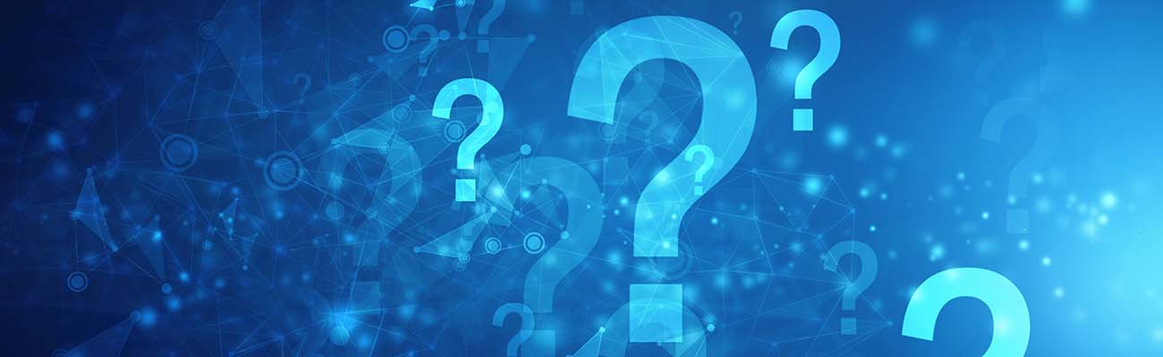 scattered question marks on blue background