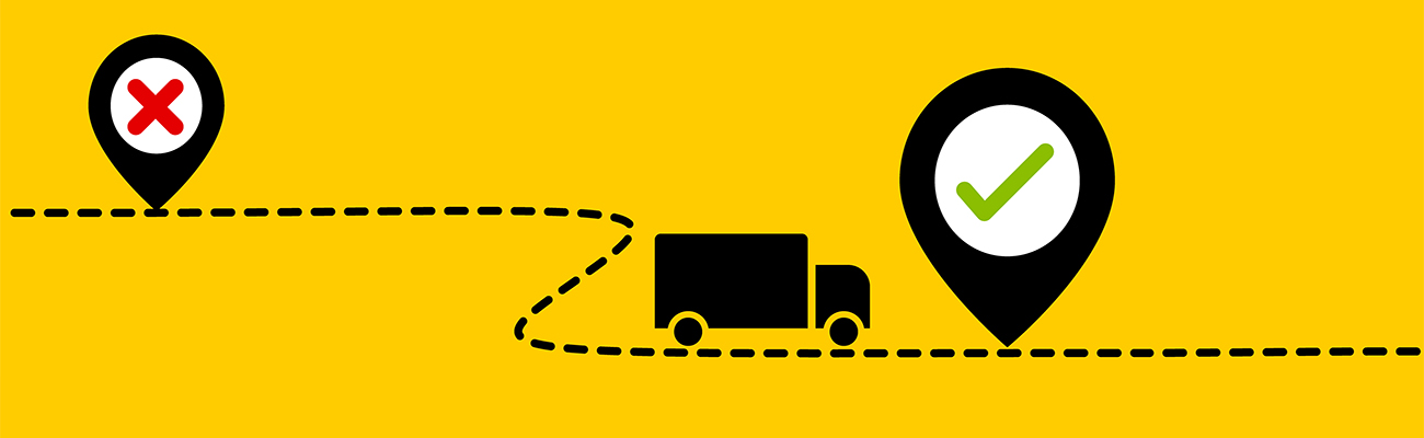 illustration of a moving truck traveling from one location to another